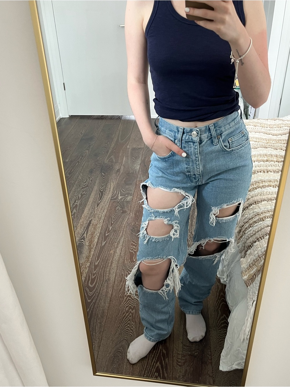 BDG Light Blue Distressed Ripped High-Waisted Baggy Women’s Jeans